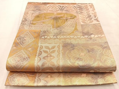 平和屋着物◎六通柄袋帯　帆掛け舟更紗　金糸　引箔　正絹　逸品　BAAU9675yc