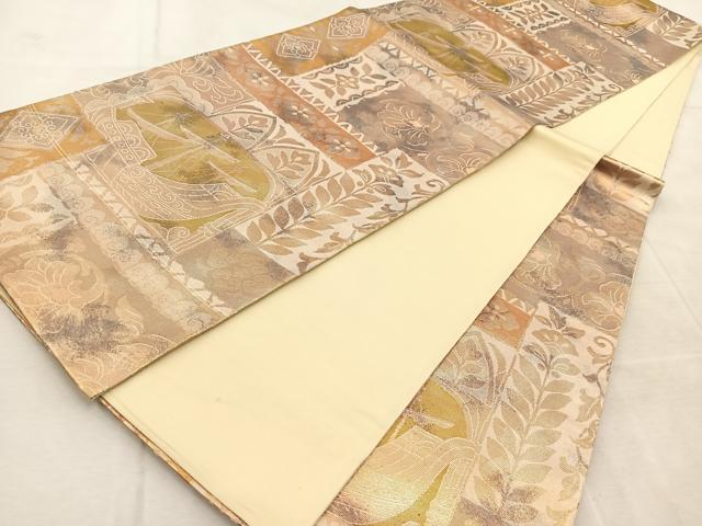 平和屋着物◎六通柄袋帯　帆掛け舟更紗　金糸　引箔　正絹　逸品　BAAU9675yc