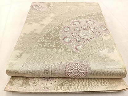 平和屋着物◎六通柄袋帯　扇面の舞　プラチナ箔　正絹　逸品　BAAU9681yc