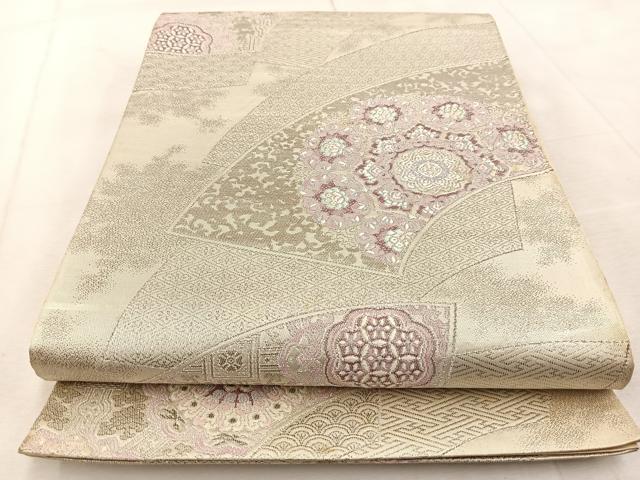 平和屋着物◎六通柄袋帯　扇面の舞　プラチナ箔　正絹　逸品　BAAU9681yc