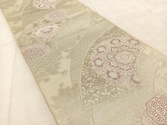 平和屋着物◎六通柄袋帯　扇面の舞　プラチナ箔　正絹　逸品　BAAU9681yc