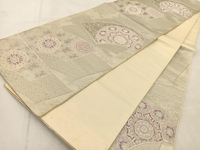 平和屋着物◎六通柄袋帯　扇面の舞　プラチナ箔　正絹　逸品　BAAU9681yc