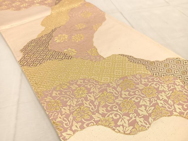 平和屋着物◎六通柄袋帯　道長有職文　金糸　正絹　逸品　BAAU9682yc