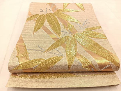 平和屋着物◎六通柄袋帯　笹竹文　金銀糸　正絹　逸品　BAAU9686yc