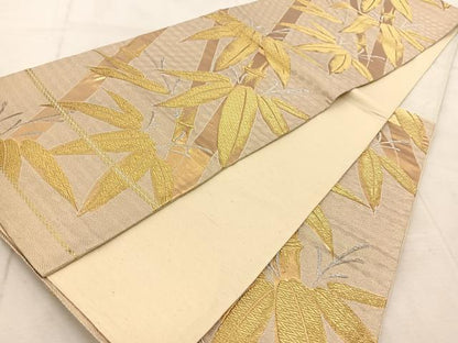 平和屋着物◎六通柄袋帯　笹竹文　金銀糸　正絹　逸品　BAAU9686yc