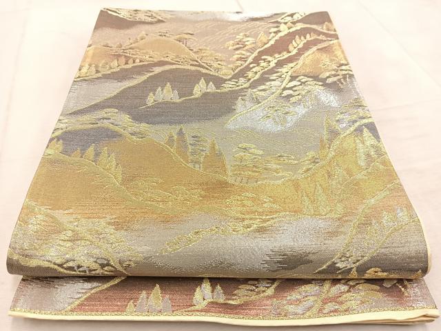 平和屋着物◎六通柄袋帯 風景樹林文 金銀糸 引箔 正絹 逸品 BAAU9694yc
