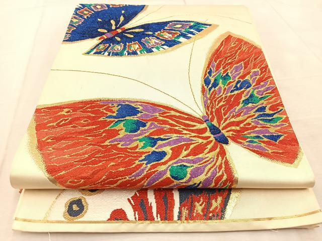 平和屋着物◎六通柄袋帯　舞蝶文　金糸　正絹　逸品　BAAU9696yc