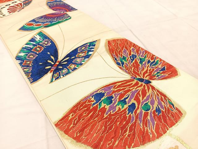 平和屋着物◎六通柄袋帯　舞蝶文　金糸　正絹　逸品　BAAU9696yc