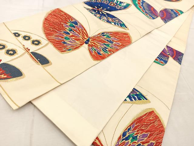 平和屋着物◎六通柄袋帯　舞蝶文　金糸　正絹　逸品　BAAU9696yc