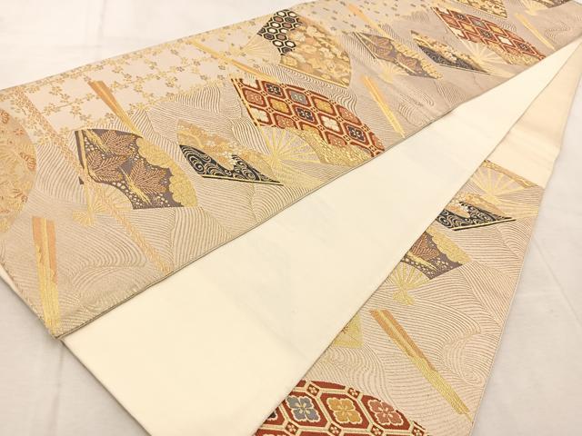 平和屋着物◎六通柄袋帯　唐織　扇宝尽くし花文　金糸　正絹　逸品　BAAU9703yc