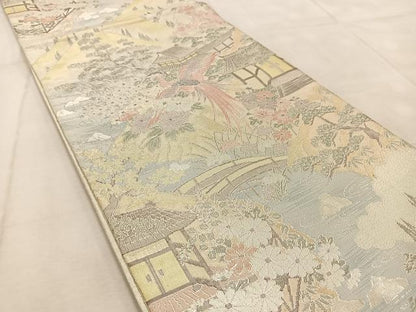 平和屋着物◎900織佐賀錦　六通柄袋帯　鳳凰風景文　金銀糸　正絹　逸品　BAAU9705yc