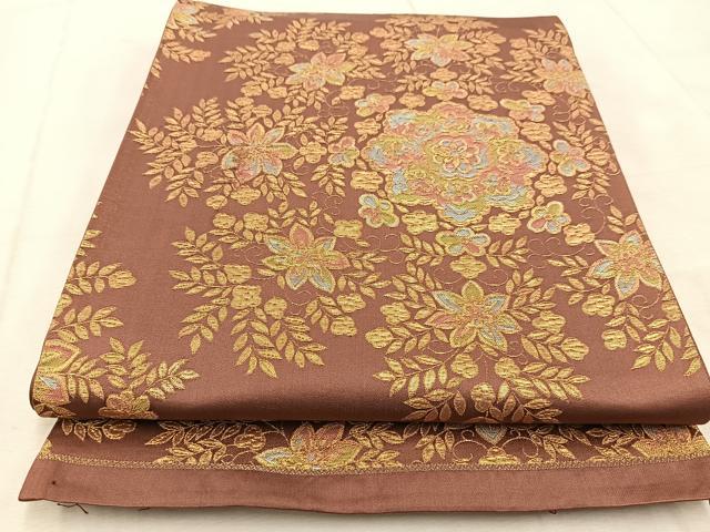 平和屋着物◎六通柄袋帯　正倉院花文　金糸　正絹　逸品　BAAU9709yc