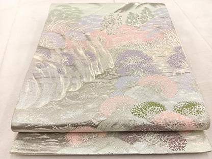 平和屋着物◎六通柄袋帯　唐織　愛宕の里　二重箔錦　銀糸　正絹　逸品　BAAU9710yc