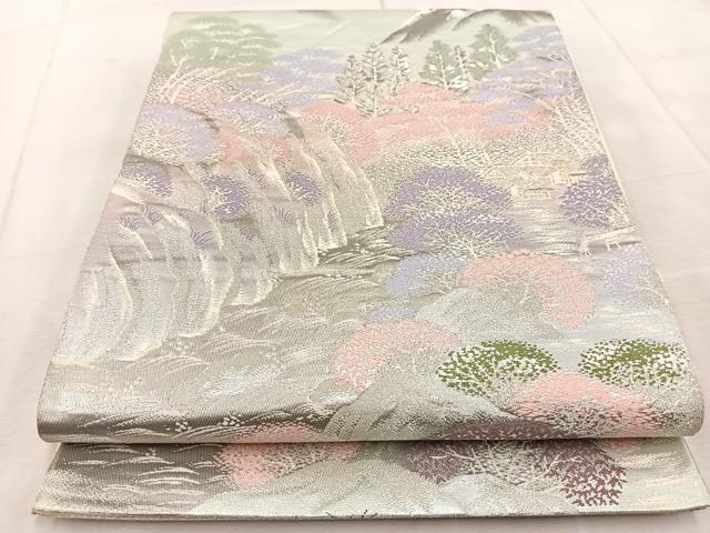 平和屋着物◎六通柄袋帯　唐織　愛宕の里　二重箔錦　銀糸　正絹　逸品　BAAU9710yc