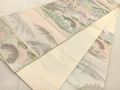 平和屋着物◎六通柄袋帯　唐織　愛宕の里　二重箔錦　銀糸　正絹　逸品　BAAU9710yc