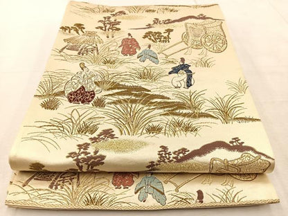 平和屋着物◎六通柄袋帯　唐織　平安人物文　金糸　正絹　逸品　BAAU9711yc