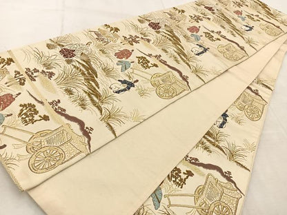 平和屋着物◎六通柄袋帯　唐織　平安人物文　金糸　正絹　逸品　BAAU9711yc