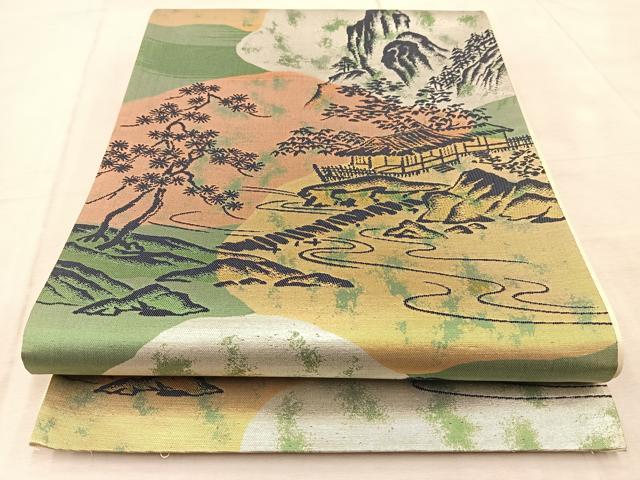 平和屋着物◎六通柄袋帯　御所解風景文　金銀糸　引箔　正絹　逸品　BAAU9715yc