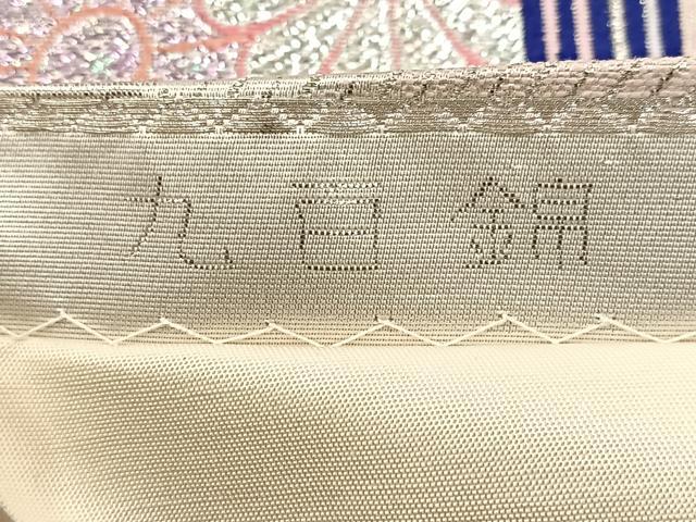 平和屋着物◎六通柄袋帯　唐織　九百錦　しよう美　孔雀羽花文　銀糸　正絹　逸品　BAAU9730yc