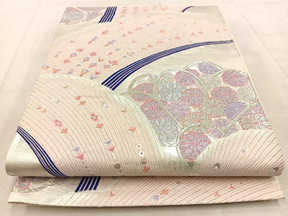 平和屋着物◎六通柄袋帯　唐織　九百錦　しよう美　孔雀羽花文　銀糸　正絹　逸品　BAAU9730yc