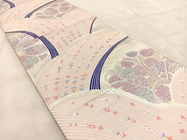 平和屋着物◎六通柄袋帯　唐織　九百錦　しよう美　孔雀羽花文　銀糸　正絹　逸品　BAAU9730yc