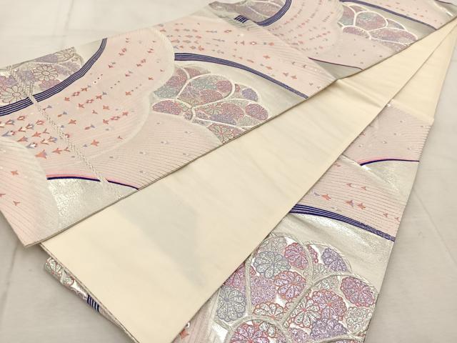 平和屋着物◎六通柄袋帯　唐織　九百錦　しよう美　孔雀羽花文　銀糸　正絹　逸品　BAAU9730yc