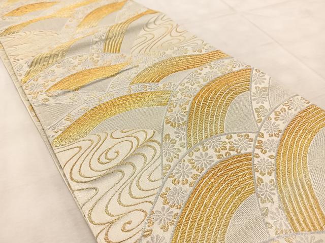 平和屋着物◎全通柄袋帯　花青海波　金銀糸　正絹　逸品　BAAU9734yc