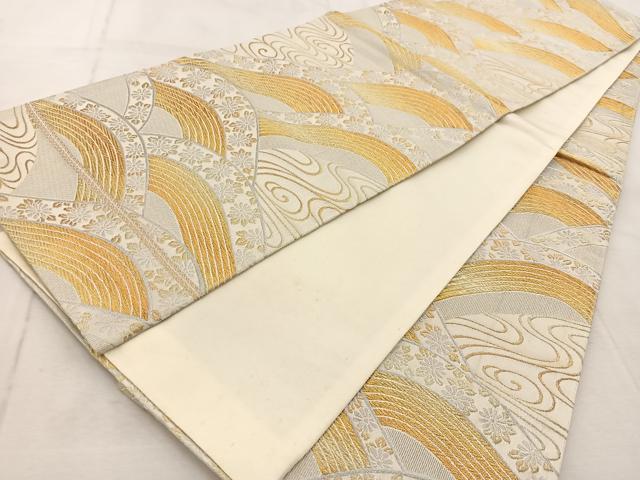 平和屋着物◎全通柄袋帯　花青海波　金銀糸　正絹　逸品　BAAU9734yc