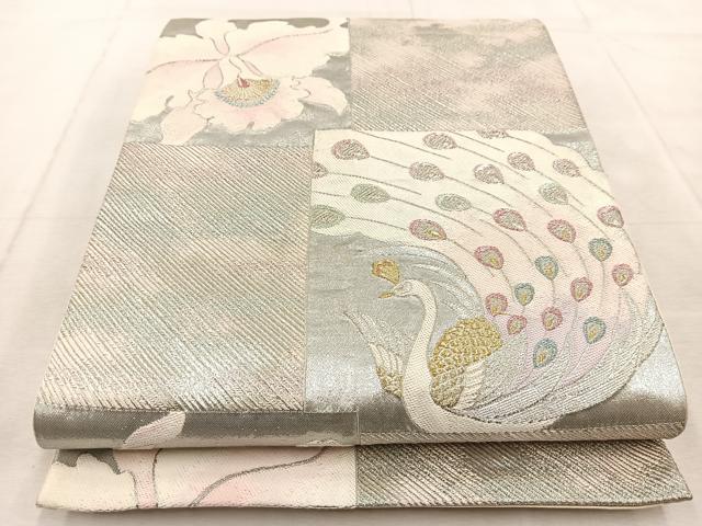 平和屋着物◎六通柄袋帯　孔雀カトレア文　金銀糸　正絹　逸品　BAAU9738yc