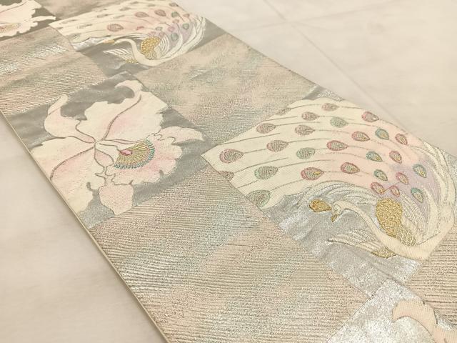平和屋着物◎六通柄袋帯　孔雀カトレア文　金銀糸　正絹　逸品　BAAU9738yc
