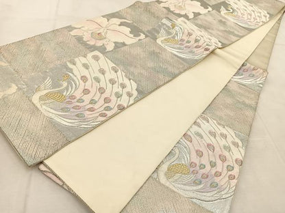 平和屋着物◎六通柄袋帯　孔雀カトレア文　金銀糸　正絹　逸品　BAAU9738yc