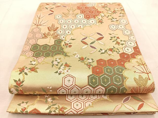 平和屋着物◎六通柄袋帯　唐織　雲取り吉祥草花文　金糸　正絹　逸品　BAAU9750yc
