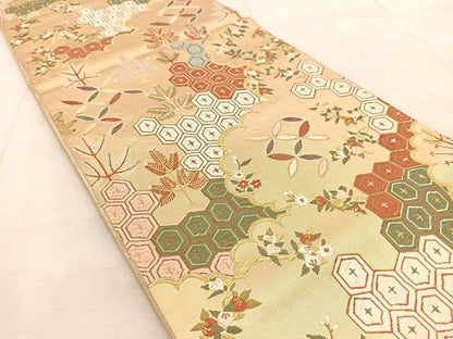 平和屋着物◎六通柄袋帯　唐織　雲取り吉祥草花文　金糸　正絹　逸品　BAAU9750yc