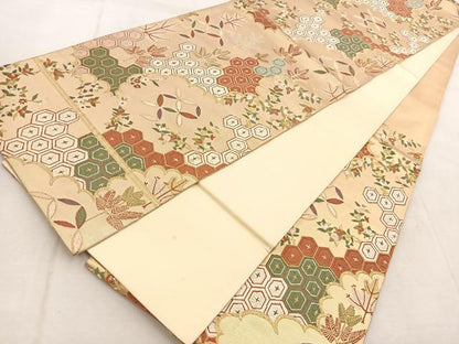 平和屋着物◎六通柄袋帯　唐織　雲取り吉祥草花文　金糸　正絹　逸品　BAAU9750yc