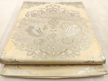 平和屋着物◎六通柄袋帯　更紗花鳥文　銀糸　正絹　逸品　BAAU9761yc