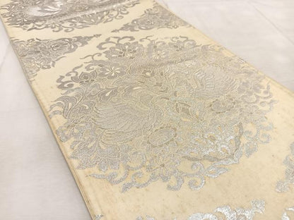 平和屋着物◎六通柄袋帯　更紗花鳥文　銀糸　正絹　逸品　BAAU9761yc