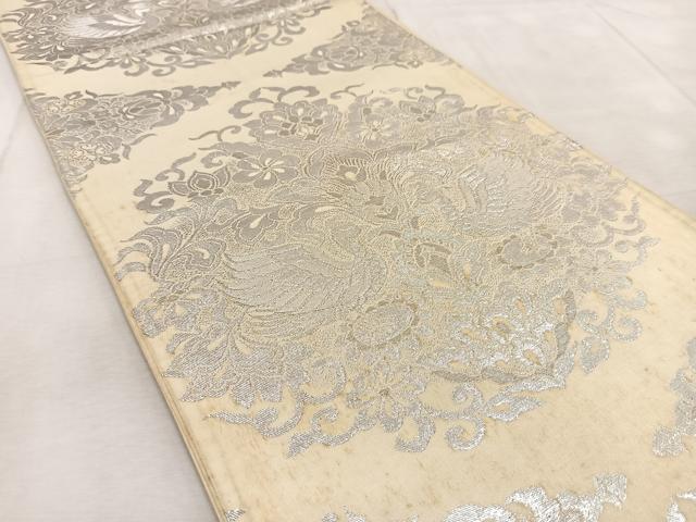 平和屋着物◎六通柄袋帯　更紗花鳥文　銀糸　正絹　逸品　BAAU9761yc