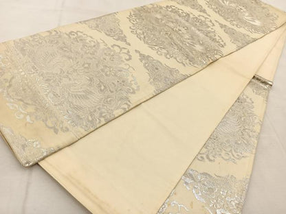 平和屋着物◎六通柄袋帯　更紗花鳥文　銀糸　正絹　逸品　BAAU9761yc