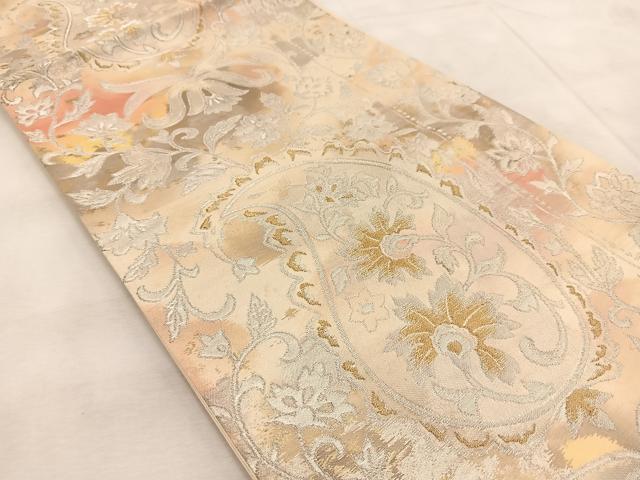平和屋着物◎六通柄袋帯　更紗花唐草文　金銀糸　引箔　正絹　逸品　BAAU9770yc