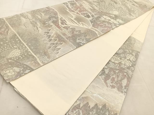 平和屋着物◎六通柄袋帯 孔雀風景文 彩京錦 プラチナ箔二重引 金銀糸 正絹 逸品 BAAU9771yc