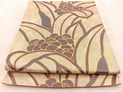 平和屋着物◎六通柄袋帯　草花文　金糸　引箔　正絹　逸品　BAAU9774yc