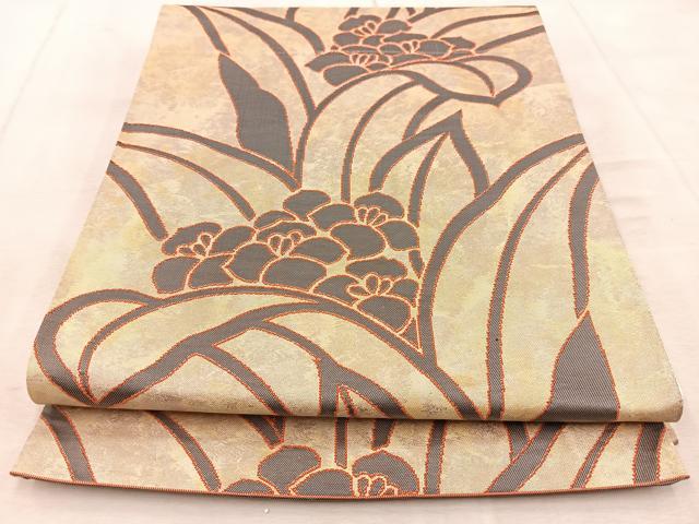 平和屋着物◎六通柄袋帯　草花文　金糸　引箔　正絹　逸品　BAAU9774yc