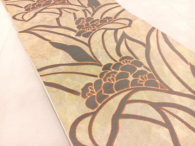 平和屋着物◎六通柄袋帯　草花文　金糸　引箔　正絹　逸品　BAAU9774yc