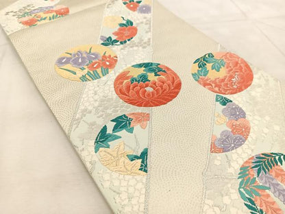 平和屋着物◎六通柄袋帯　唐織　花丸文　金銀糸　正絹　逸品　BAAU9786yc