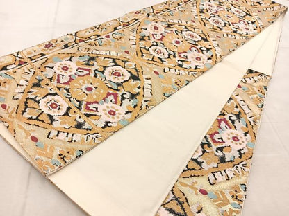 平和屋着物◎六通柄袋帯　正倉院花文　金糸　BAAU9791yc