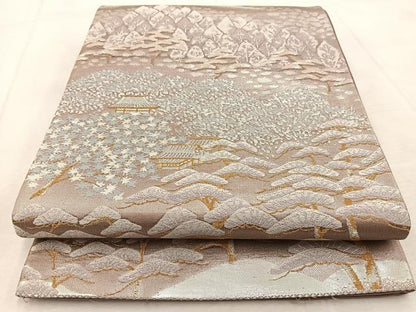 平和屋着物◎六通柄袋帯　唐織　風景松文　金銀糸　正絹　逸品　BAAU9794yc