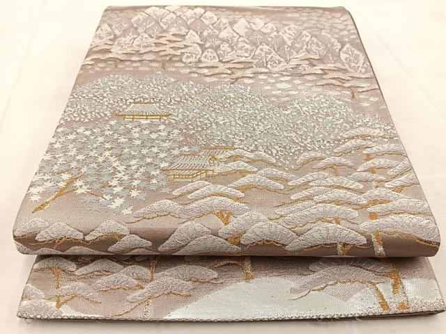 平和屋着物◎六通柄袋帯　唐織　風景松文　金銀糸　正絹　逸品　BAAU9794yc