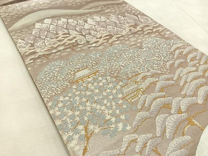 平和屋着物◎六通柄袋帯　唐織　風景松文　金銀糸　正絹　逸品　BAAU9794yc