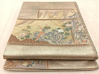 平和屋着物◎六通柄袋帯　唐織　牡丹に雉子図　金銀糸　引箔　正絹　逸品　BAAU9803yc