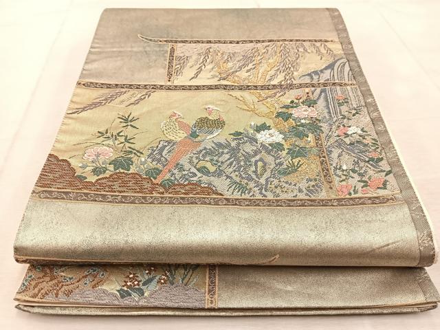 平和屋着物◎六通柄袋帯　唐織　牡丹に雉子図　金銀糸　引箔　正絹　逸品　BAAU9803yc